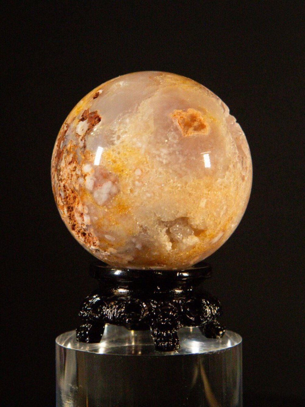 Natural Carnelian Flower Agate Sphere 200g 53mm 2” Druzy Geode Crystal + Stand